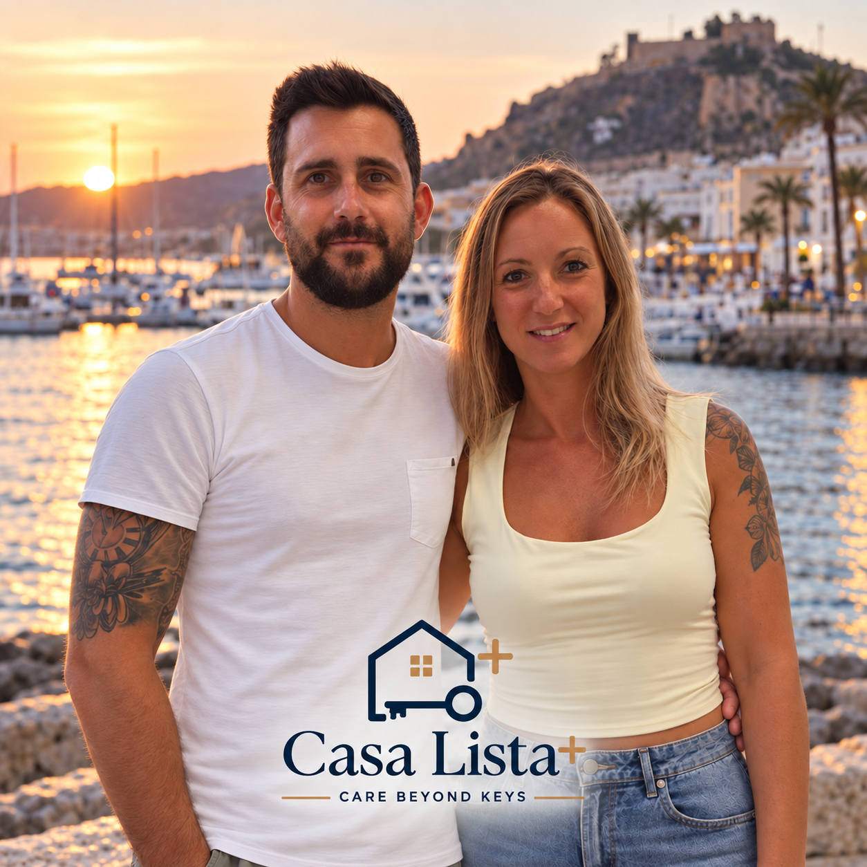 Lien y Foeke, fundadores de CasaLista+, en el puerto de Águilas